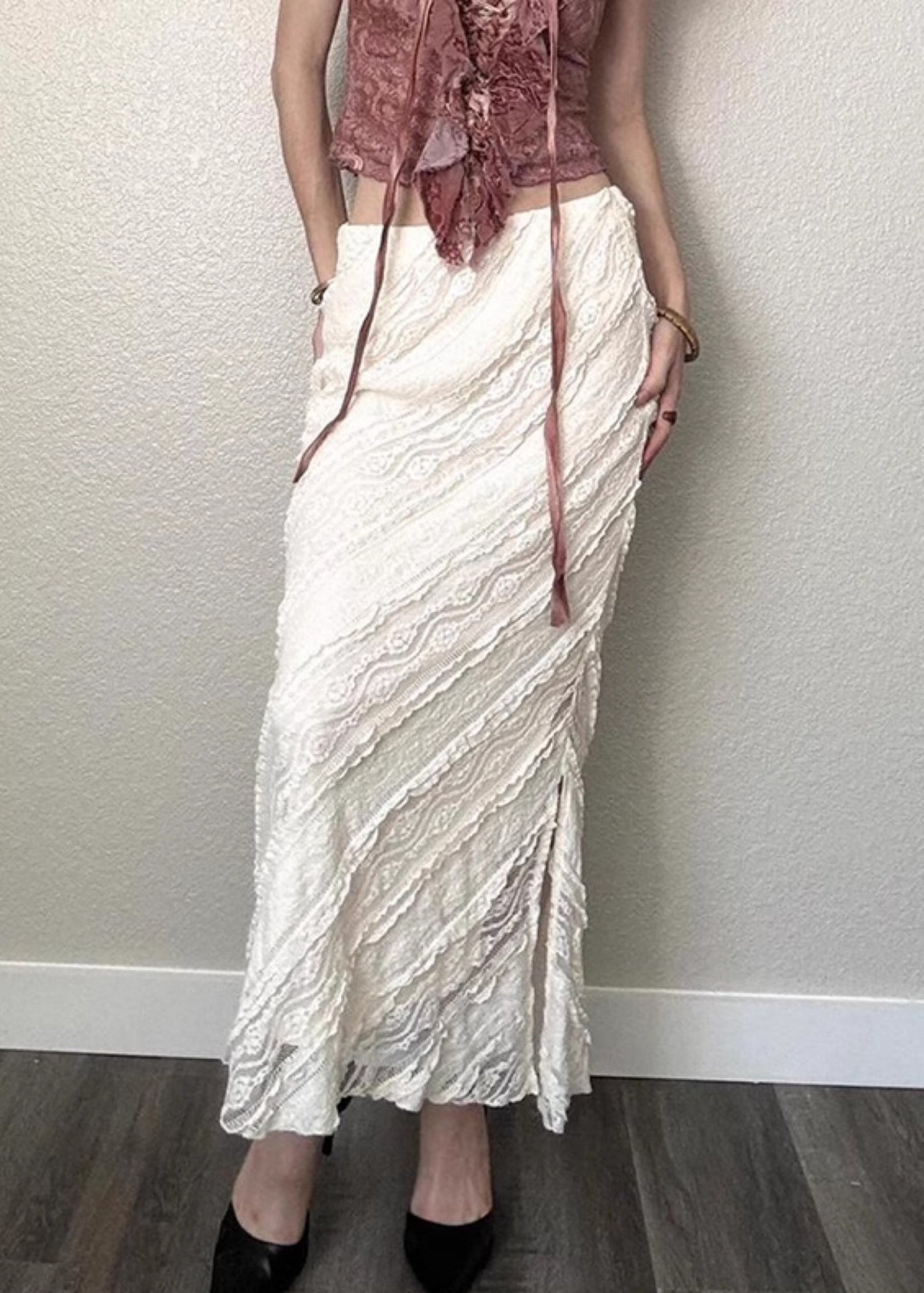 Skirts Summer Waist High Open Art White Lace Side