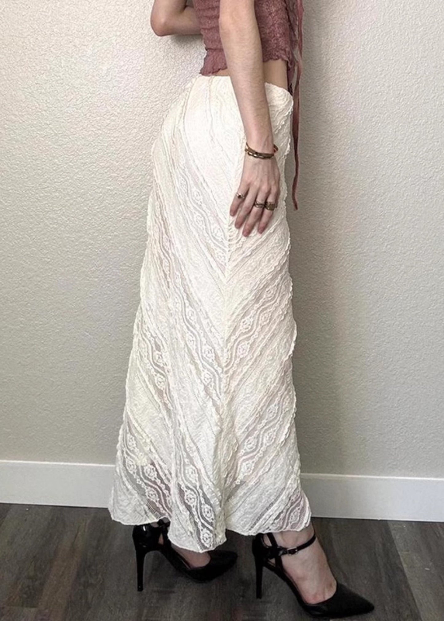 Skirts Summer Waist High Open Art White Lace Side