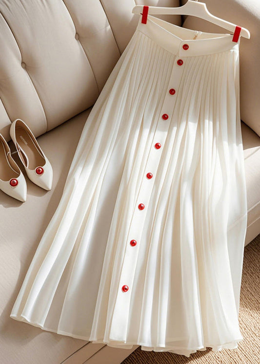 Summer Pleated Art White Solid High Skirt Waist