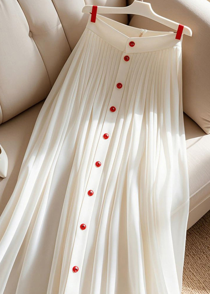 Summer Pleated Art White Solid High Skirt Waist