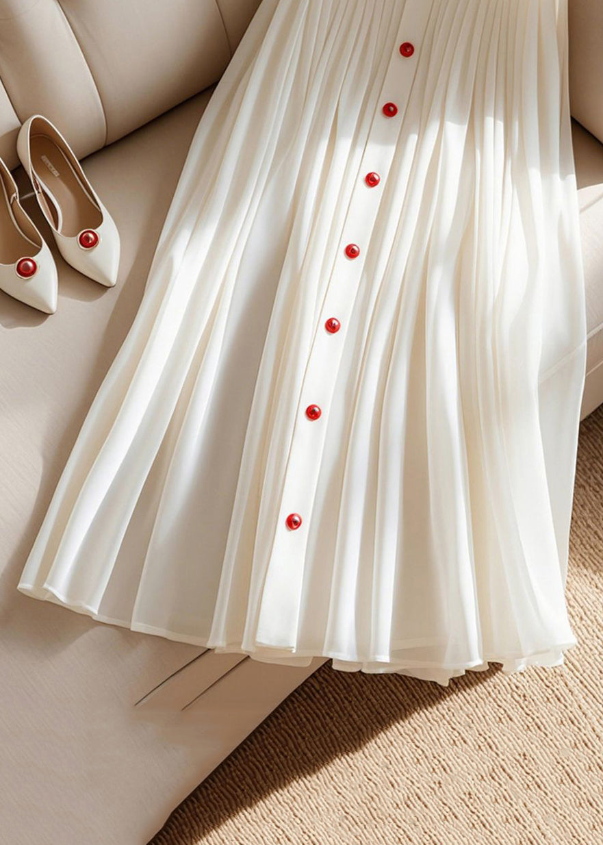 Summer Pleated Art White Solid High Skirt Waist