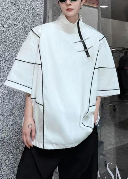 Men Sweatshirt Art Up Cotton Zip Summer Drawstring White