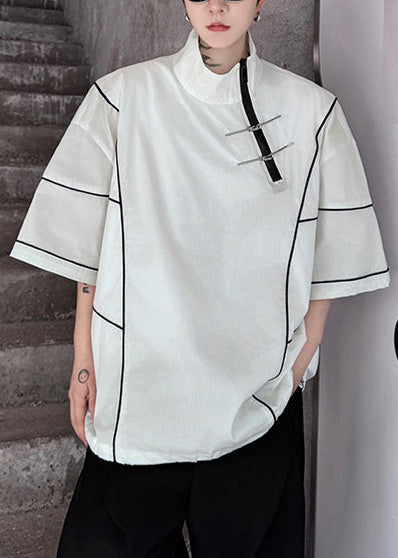 Men Sweatshirt Art Up Cotton Zip Summer Drawstring White