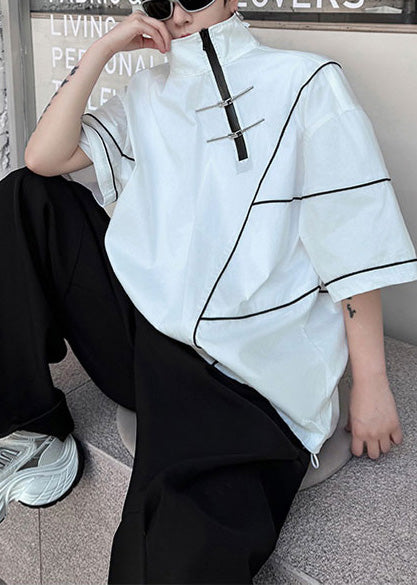 Men Sweatshirt Art Up Cotton Zip Summer Drawstring White