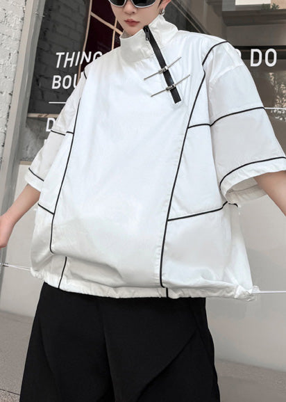 Men Sweatshirt Art Up Cotton Zip Summer Drawstring White