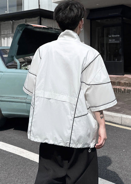 Men Sweatshirt Art Up Cotton Zip Summer Drawstring White