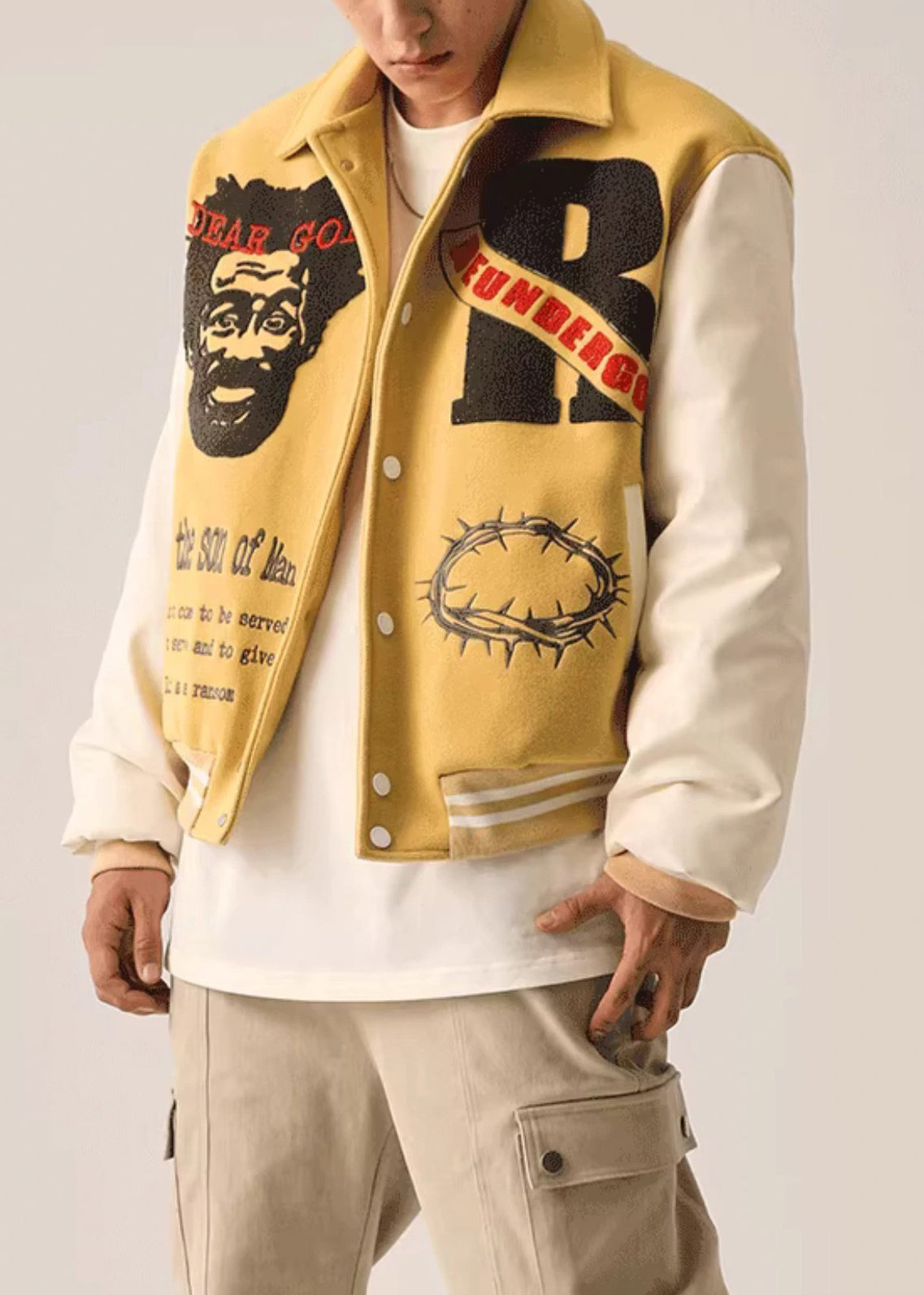Art Yellow Embroideried Pockets Patchwork Men Parka Spring TC012