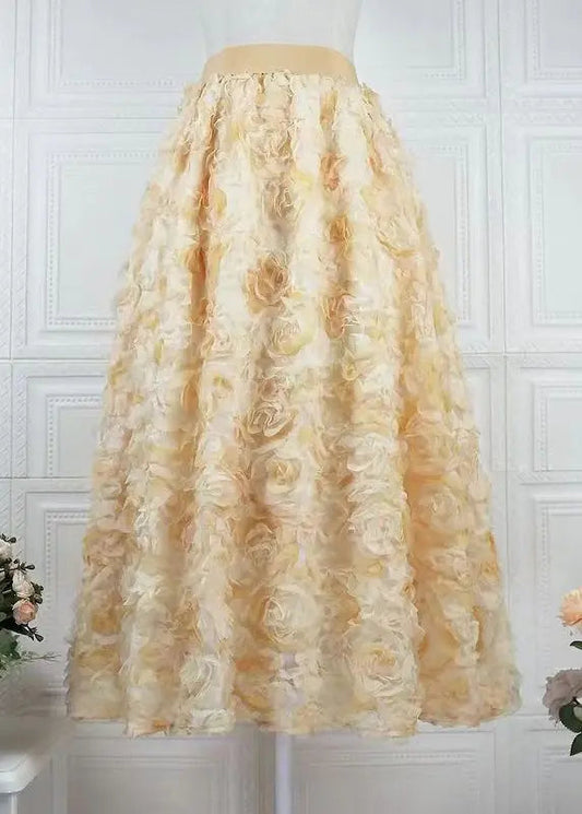 Art Yellow Gradient Floral Decorated Tulle Skirts Spring HA1016 Ada Fashion