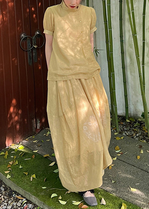 Tops Pieces Art Lace Skirts And Set Summer Yellow Patchwork Two