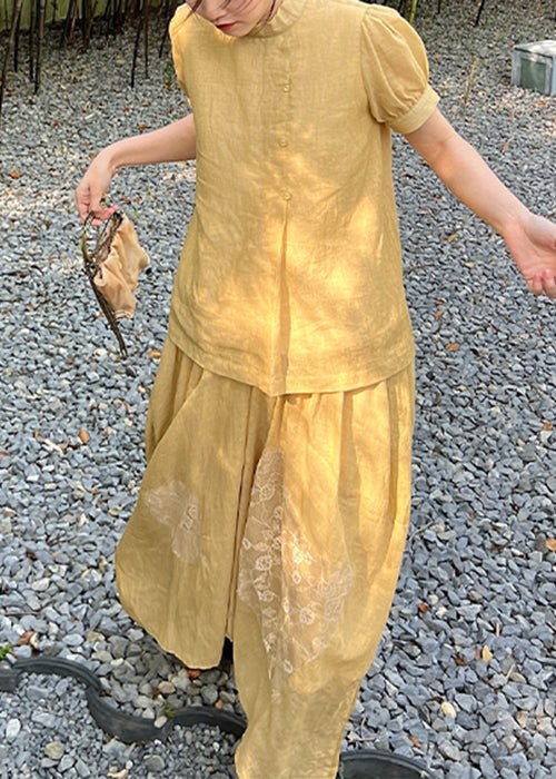 Tops Pieces Art Lace Skirts And Set Summer Yellow Patchwork Two