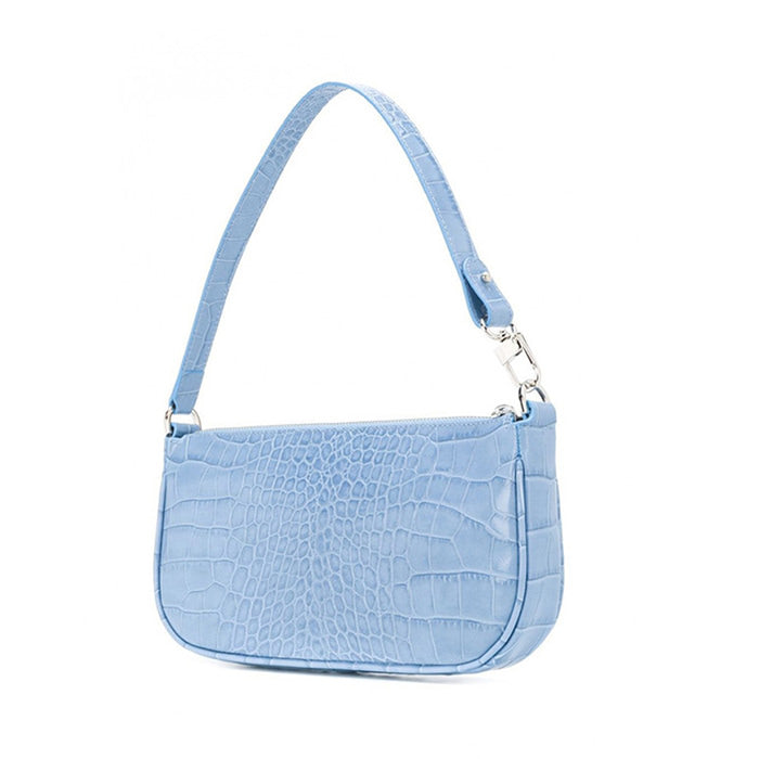 Blue Leather Baguette Bag