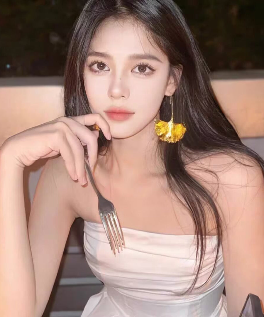 Drop Ginkgo Overgild Earrings Copper Leaf Gold Beach