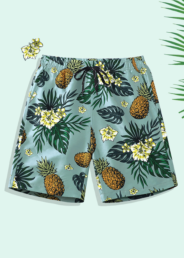 Waist Shorts Beach Pockets Summer Men Cotton Print Elastic