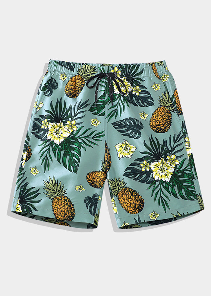 Waist Shorts Beach Pockets Summer Men Cotton Print Elastic