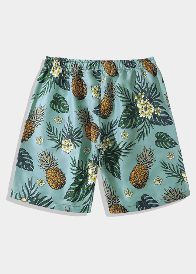 Waist Shorts Beach Pockets Summer Men Cotton Print Elastic