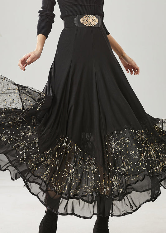 Beautiful Black Exra Large Hem Chiffon Dance Skirts Spring YU1010