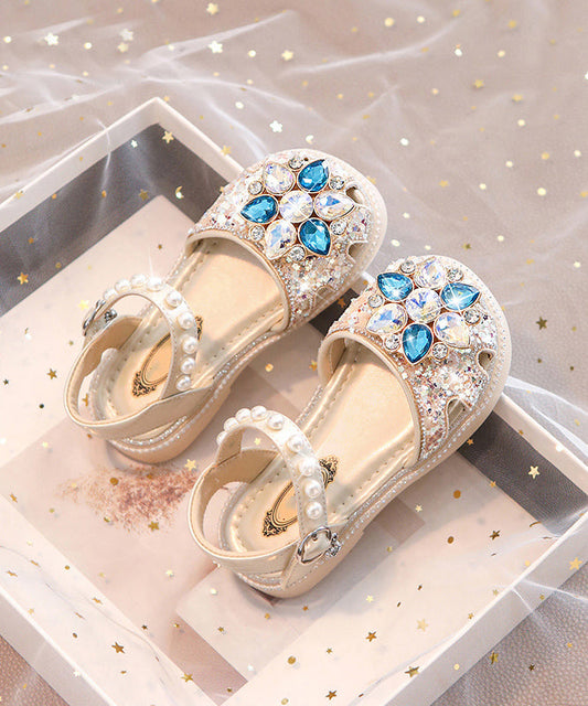 Blue Flat Beautiful Sandals Hollow Girls Out Crystal Buckle Strap