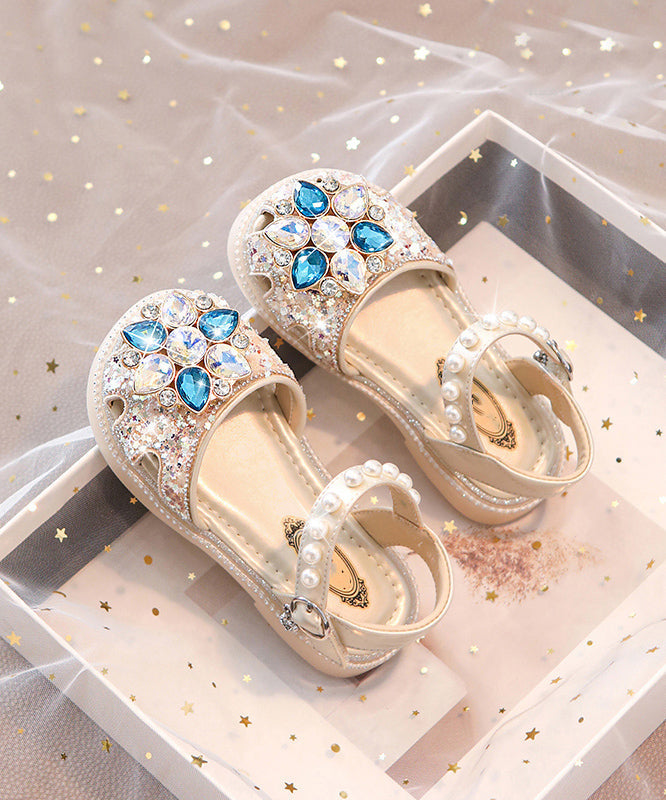 Blue Flat Beautiful Sandals Hollow Girls Out Crystal Buckle Strap