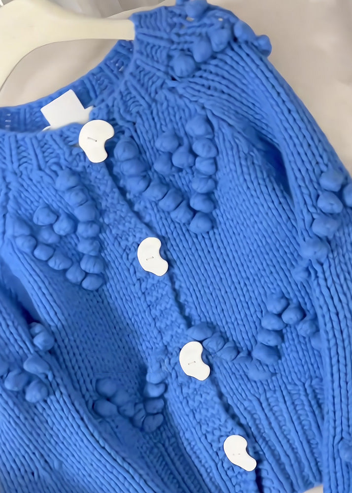 Beautiful Blue O-Neck Button Cotton Knit Cardigan Fall RK012