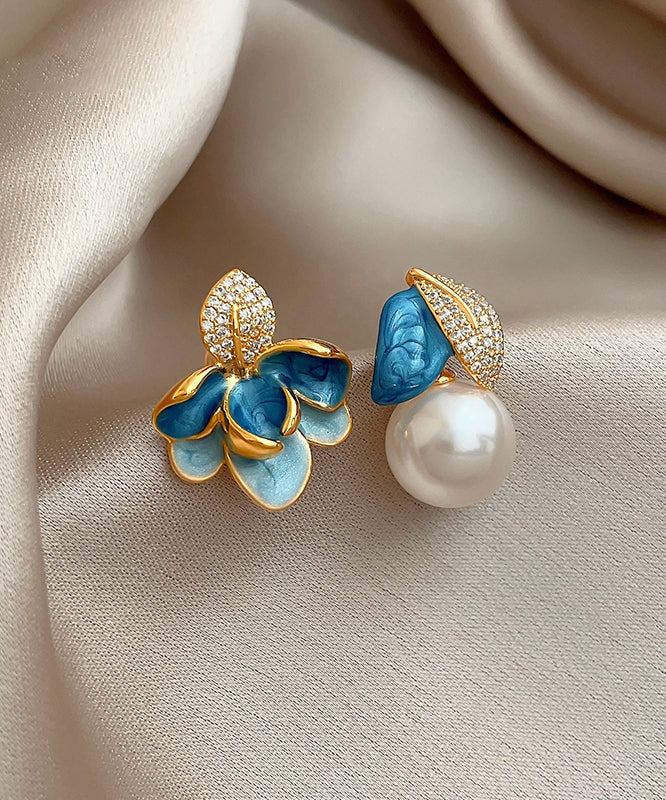 Drop Enamel Asymmetric BlueCopper Glaze Beautiful Pearl Zircon