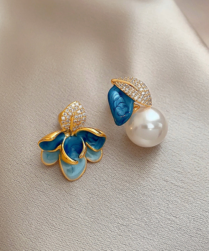 Drop Enamel Asymmetric BlueCopper Glaze Beautiful Pearl Zircon