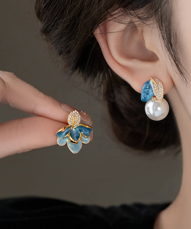 Drop Enamel Asymmetric BlueCopper Glaze Beautiful Pearl Zircon