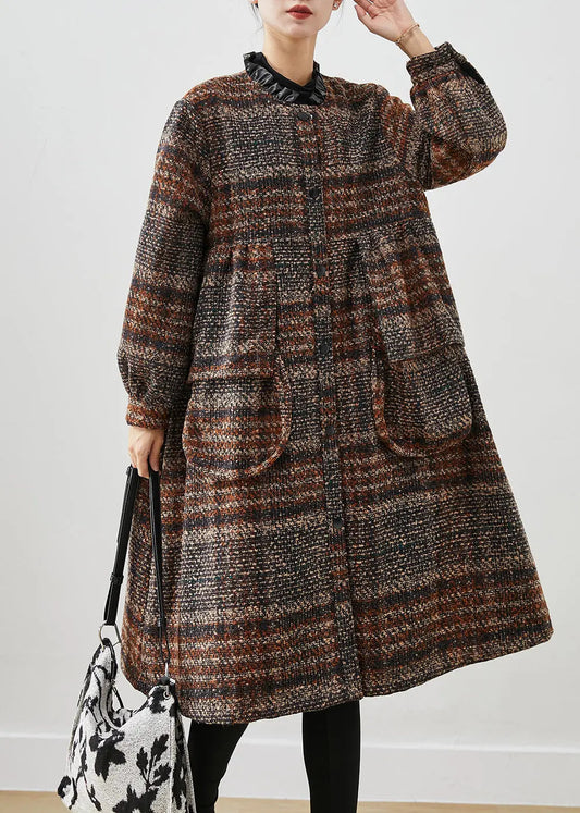 Beautiful Brown Ruffled Pockets Thick Cotton Coats Winter Ada Fashion