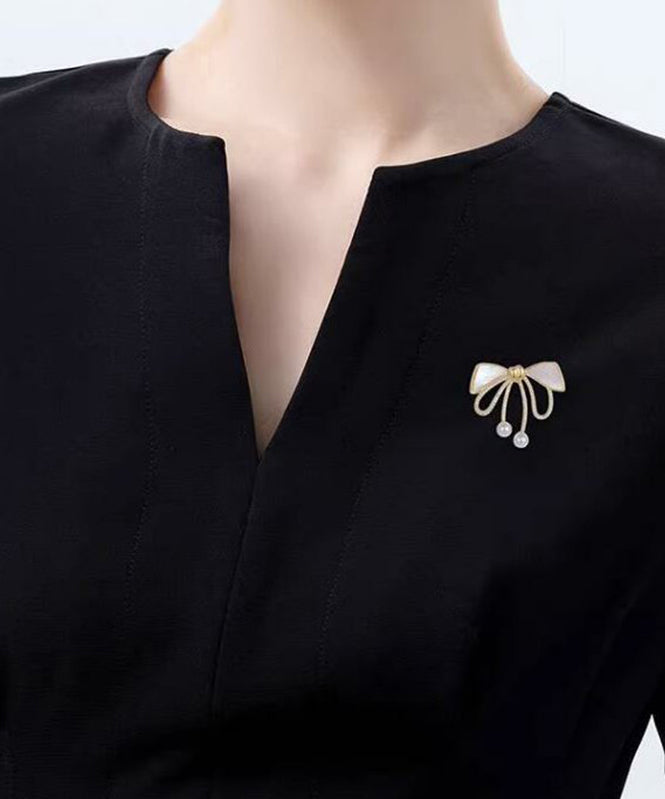 Beautiful Gold Sterling Silver Alloy Zircon Bow Pearl Brooches WP005