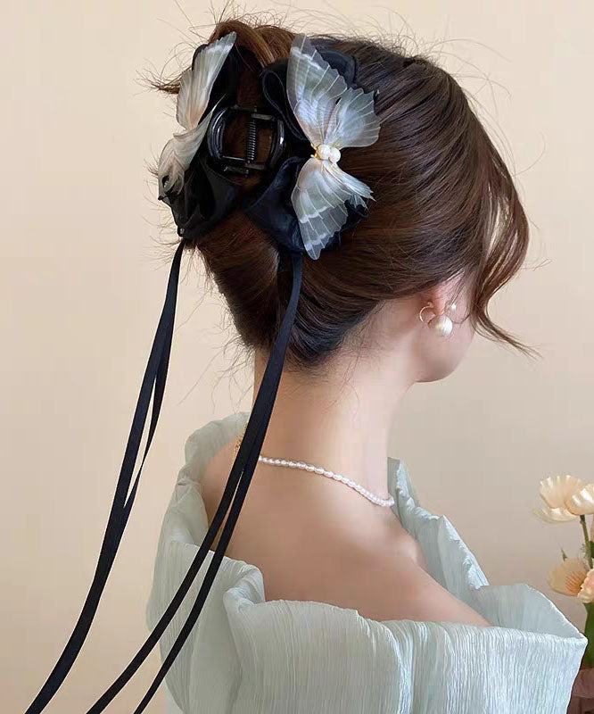 Hairpin Fabric Ribbon Green Acrylic Beautiful Pearl Bow