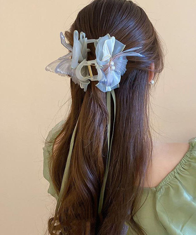 Hairpin Fabric Ribbon Green Acrylic Beautiful Pearl Bow