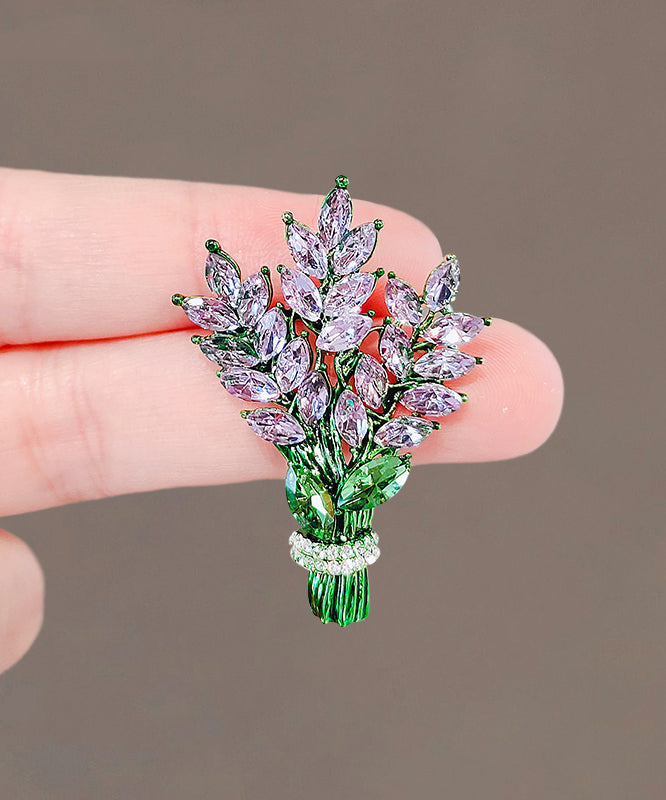 Beautiful Green Alloy Crystal Lavender Brooches QQ048