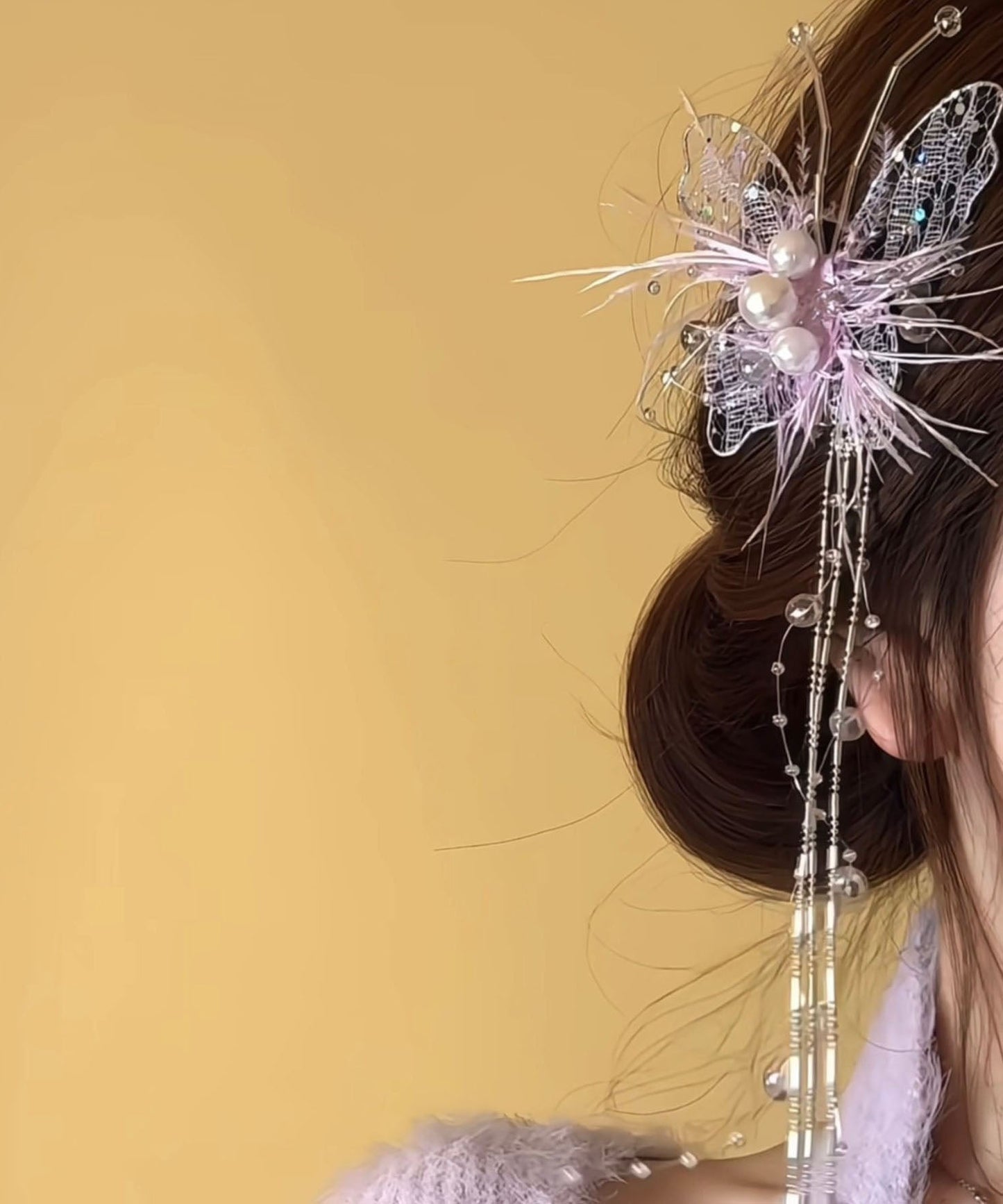 Tassel Butterfly Green Beautiful Hairpin Lace Pearl Feather