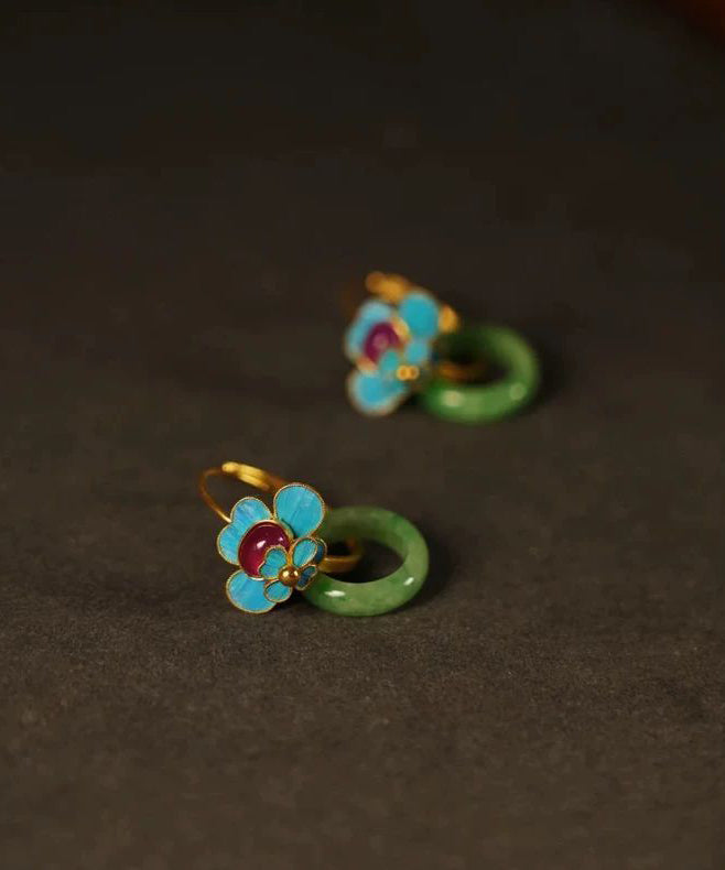 Beautiful Sterling Jade Ping Silver Enamel Green Buckle Overgild