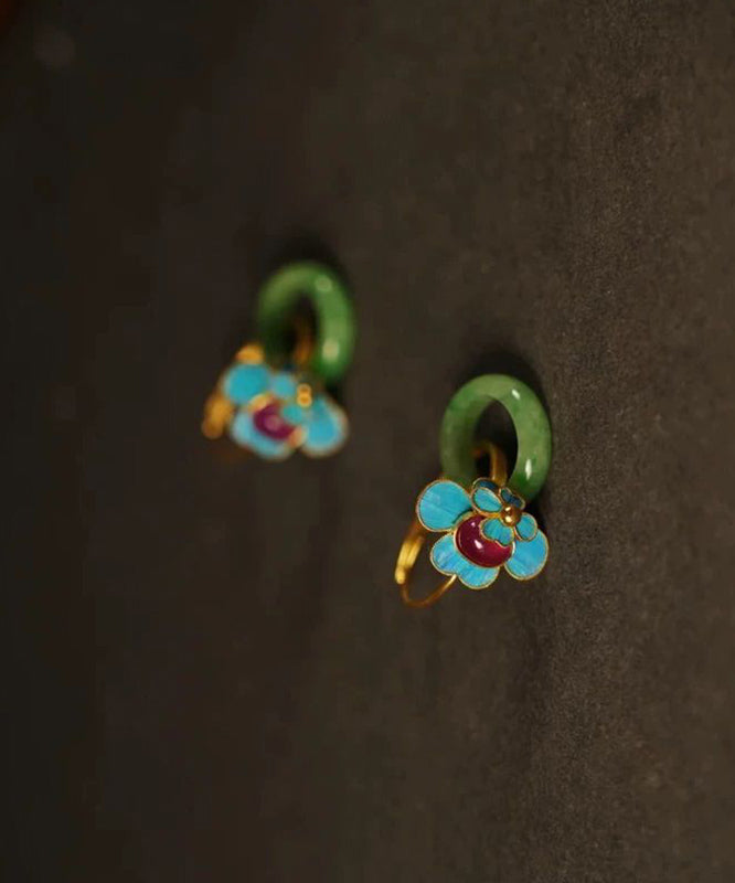 Beautiful Sterling Jade Ping Silver Enamel Green Buckle Overgild