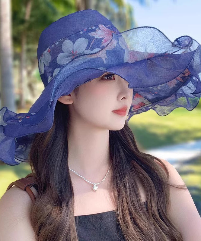 Ruffled Light Sun Hat Pink Print Beautiful Floppy