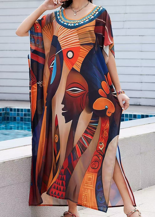 Vacation Beautiful Summer Print Chiffon Oversized Dress
