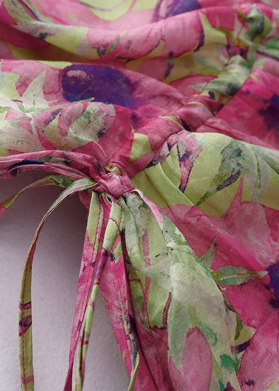 Summer Pink Cinched Vacation Print Dresses Linen Beautiful