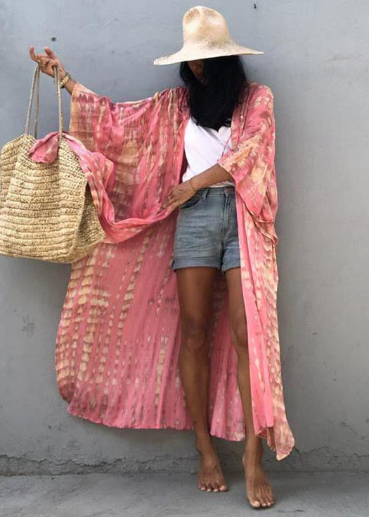 Cotton Summer Beautiful Cardigan Pink Print Hooded Loose