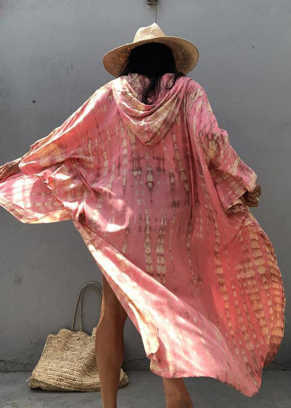 Cotton Summer Beautiful Cardigan Pink Print Hooded Loose