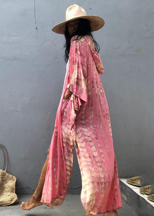 Cotton Summer Beautiful Cardigan Pink Print Hooded Loose