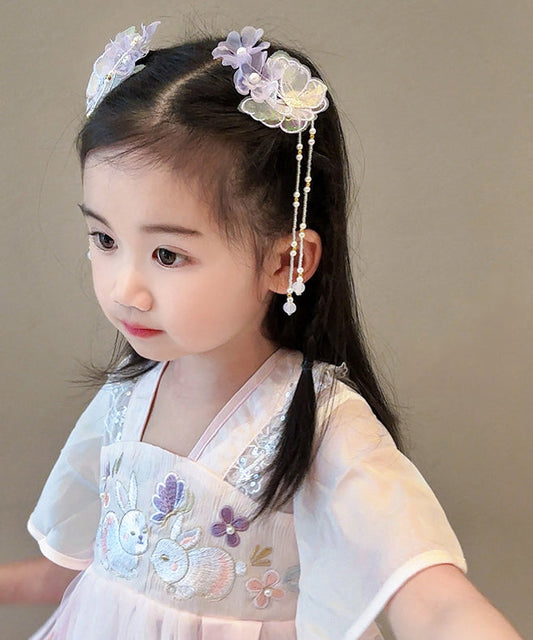 Beautiful Purple Alloy Butterfly Lotus Pearl Tassel Girls Hairpin YG024