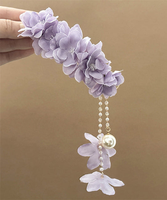 Tassel Floral Hairpin Pearl Purple Alloy Beading Beautiful