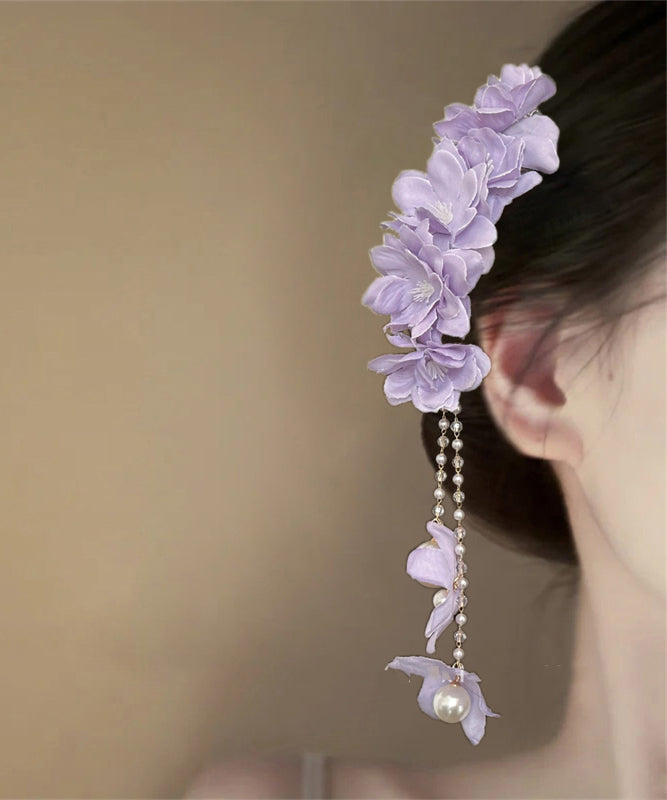 Tassel Floral Hairpin Pearl Purple Alloy Beading Beautiful