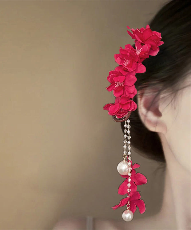 Tassel Floral Hairpin Pearl Purple Alloy Beading Beautiful