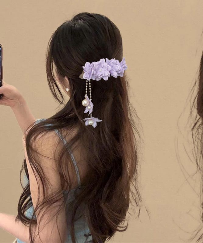 Tassel Floral Hairpin Pearl Purple Alloy Beading Beautiful