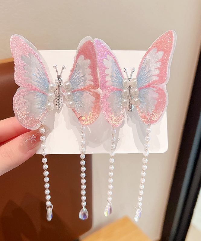 Beautiful Purple Alloy Tulle Butterfly Pearl Tassel Girls Hairpin YG036