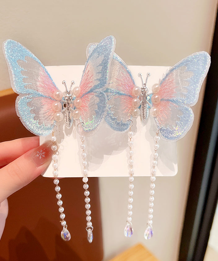 Beautiful Purple Alloy Tulle Butterfly Pearl Tassel Girls Hairpin YG036