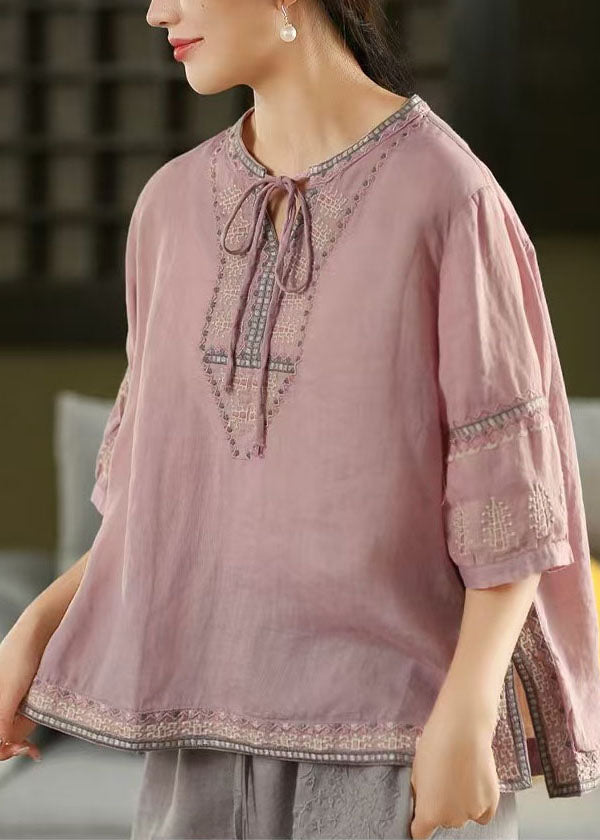Embroidered Purple Summer Beautiful Top Shirt Linen