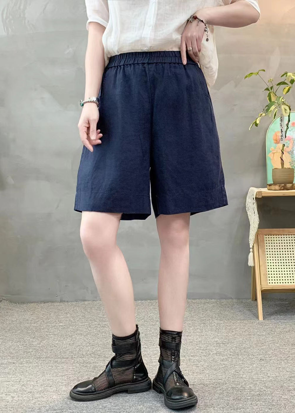 Beautiful Pants Purple Pockets Summer Shorts Oversized Linen