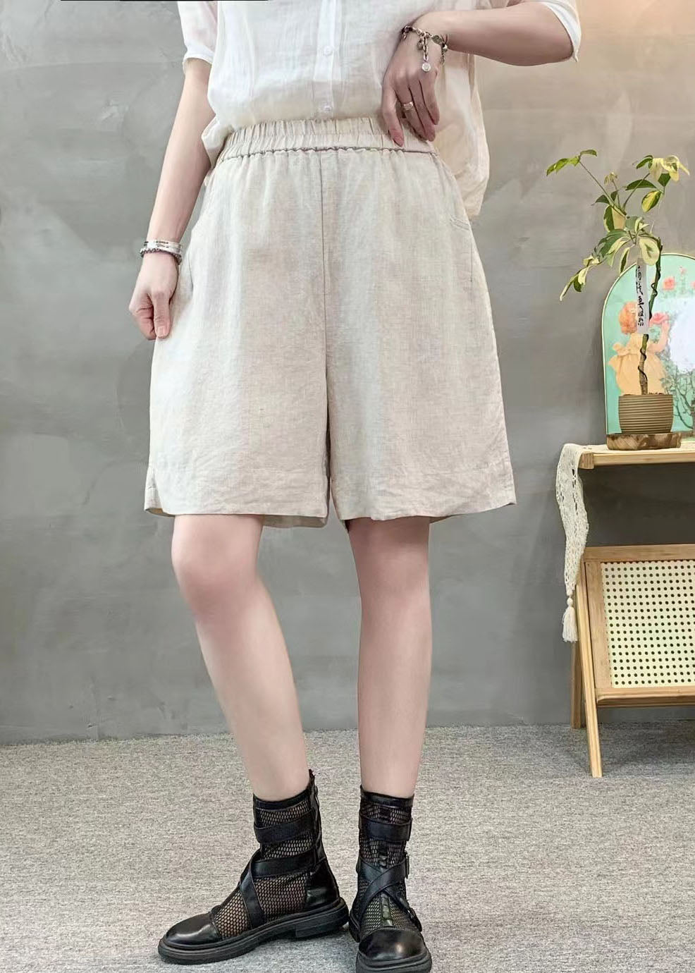 Beautiful Pants Purple Pockets Summer Shorts Oversized Linen